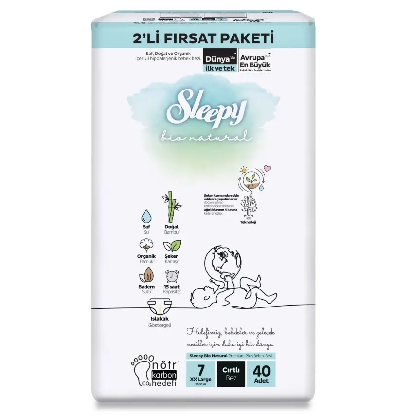 Sleepy Bebek Bezi Bio Natural 7 Numara Xxlarge 40lı Fırsat Paket - 2