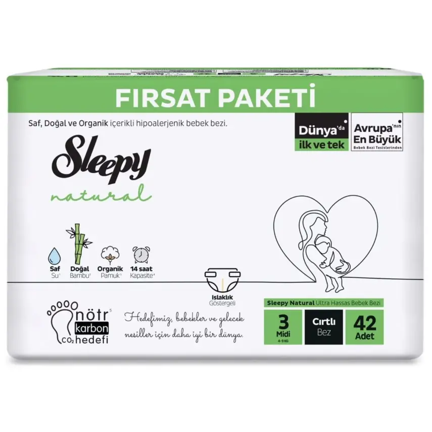 Sleepy Bebek Bezi Natural 3 Beden Midi 4-9 Kg 42li Fırsat Paket - 1