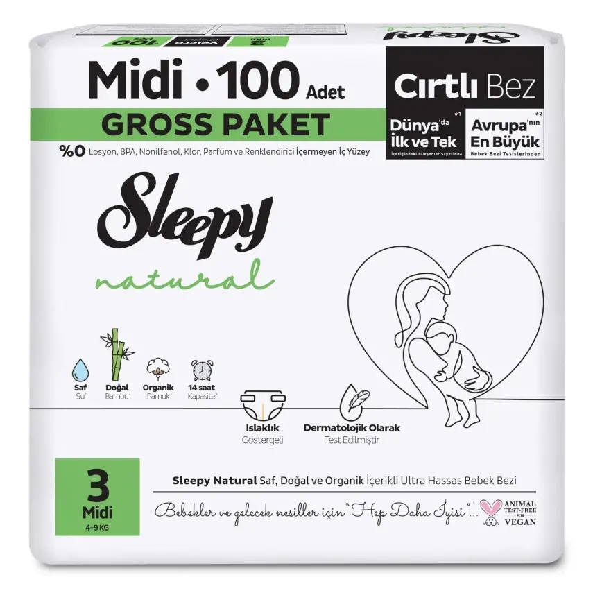 Sleepy Bebek Bezi Natural 3 Numara Midi 100lü Gross Paket - 1