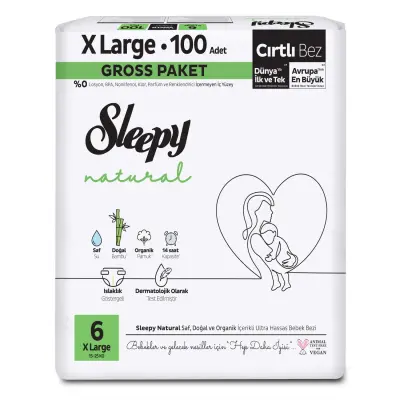 Sleepy Bebek Bezi Natural 6 Numara Xlarge 100lü Gross Paket 