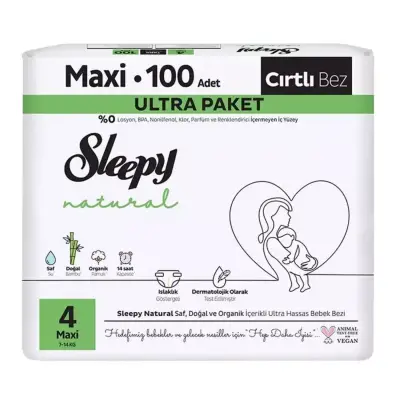Sleepy Bebek Bezi Natural Maxi 4 Numara 100lü Ultra Fırsat Paket 