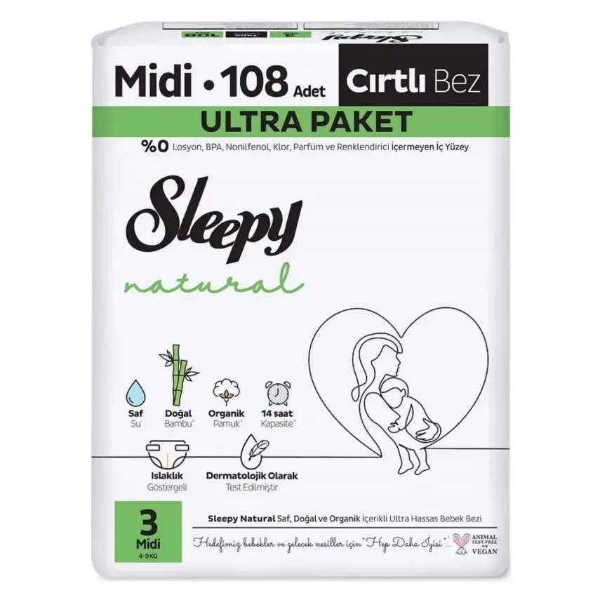Sleepy Bebek Bezi Natural Midi 3 Numara 108li Ultra Fırsat Paket - 1