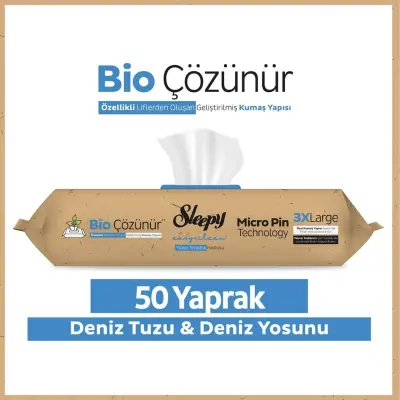 Sleepy Bio Çözünür Yüzey Temizlik Havlusu Deniz Tuzu Ve Deniz Yosunu 50li