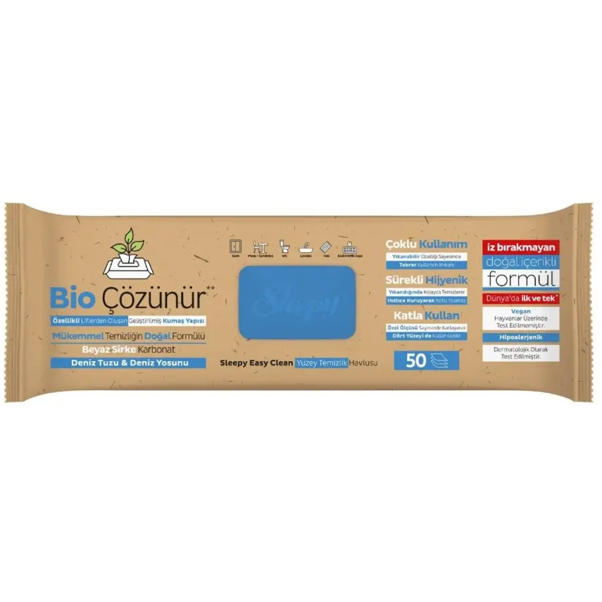 Sleepy Bio Çözünür Yüzey Temizlik Havlusu Deniz Tuzu Ve Deniz Yosunu 50li - 3