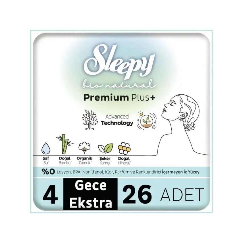 Sleepy Bio Natural Hijyenik Ped Gece Ekstra Mega Paket 26 Adet - 1