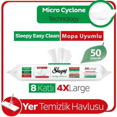 Sleepy Easy Clean Beyaz Sabun Katkılı Mopa Uyumlu Yer Temizlik Havlusu 50 Yaprak - 2