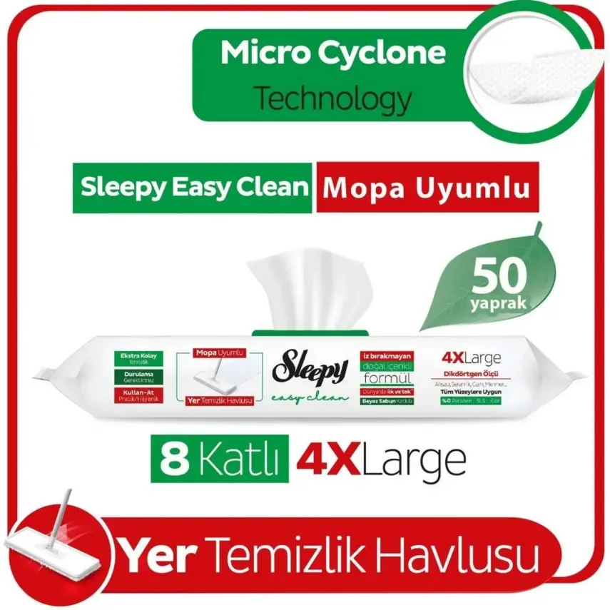 Sleepy Easy Clean Beyaz Sabun Katkılı Mopa Uyumlu Yer Temizlik Havlusu 50 Yaprak - 2