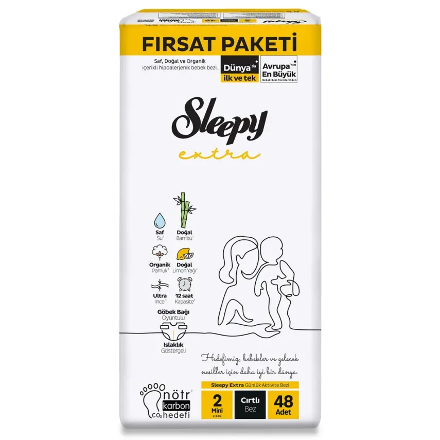 Sleepy Extra Bebek Bezi 2 Beden Mini 3-6 Kg 48li Fırsat Paketi - 1