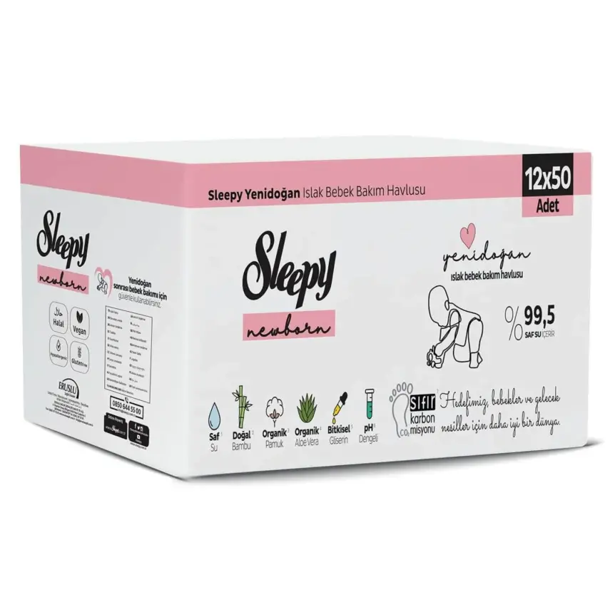 Sleepy Yenidoğan Islak Mendil 12x50li - 1