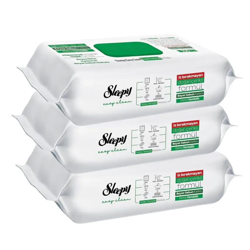 Sleepy Yüzey Temizlik Havlusu Beyaz Sabun 100lü x3 - 1