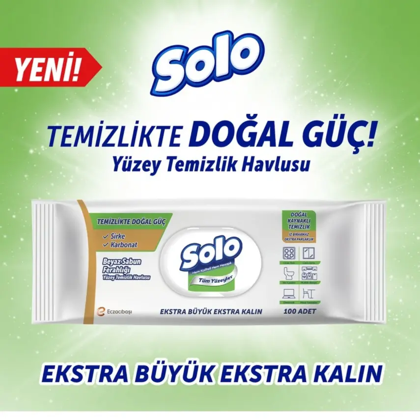 Solo XL Yüzey Temizlik Havlusu Doğal Güç Beyaz Sabun 100lü - 9