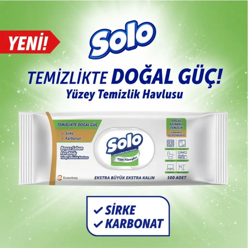 Solo XL Yüzey Temizlik Havlusu Doğal Güç Beyaz Sabun 100lü - 7