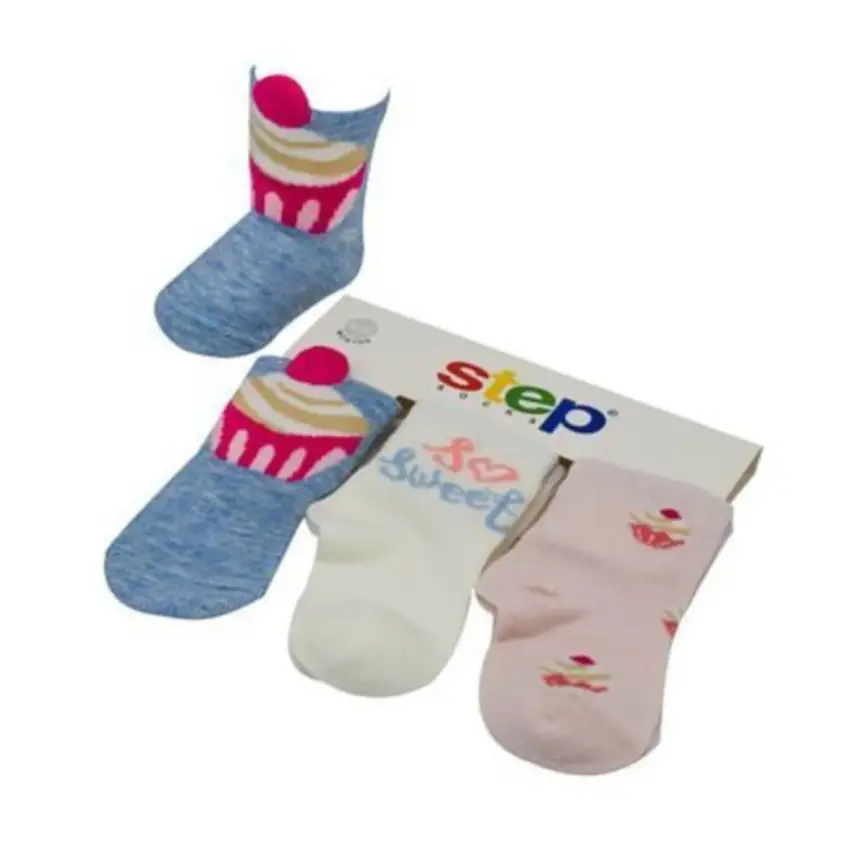 Step Çorap Soket 3lü 3D Cupcake - 1