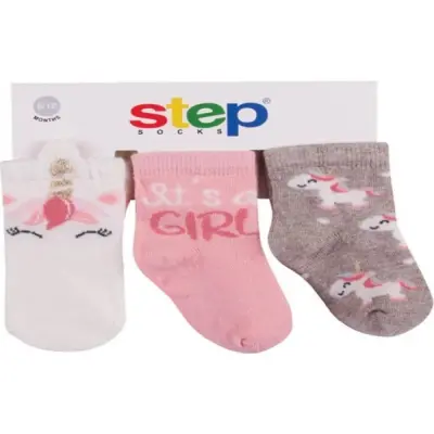 Step Çorap Soket 3lü Simli 3D Unicorn