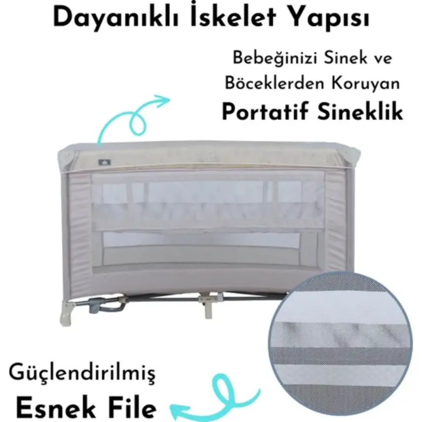 Sunny Baby Seul Ara Katlı Sallanma Aparatlı Oyun Parkı Park Yatak 70X120 Cm Bej - 14
