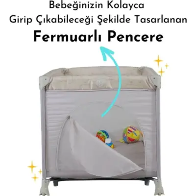 Sunny Baby Seul Ara Katlı Sallanma Aparatlı Oyun Parkı Park Yatak 70X120 Cm Bej - 11