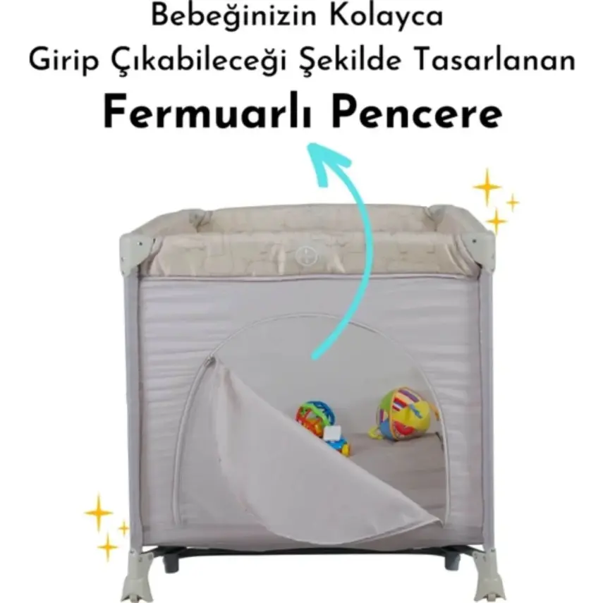 Sunny Baby Seul Ara Katlı Sallanma Aparatlı Oyun Parkı Park Yatak 70X120 Cm Bej - 11