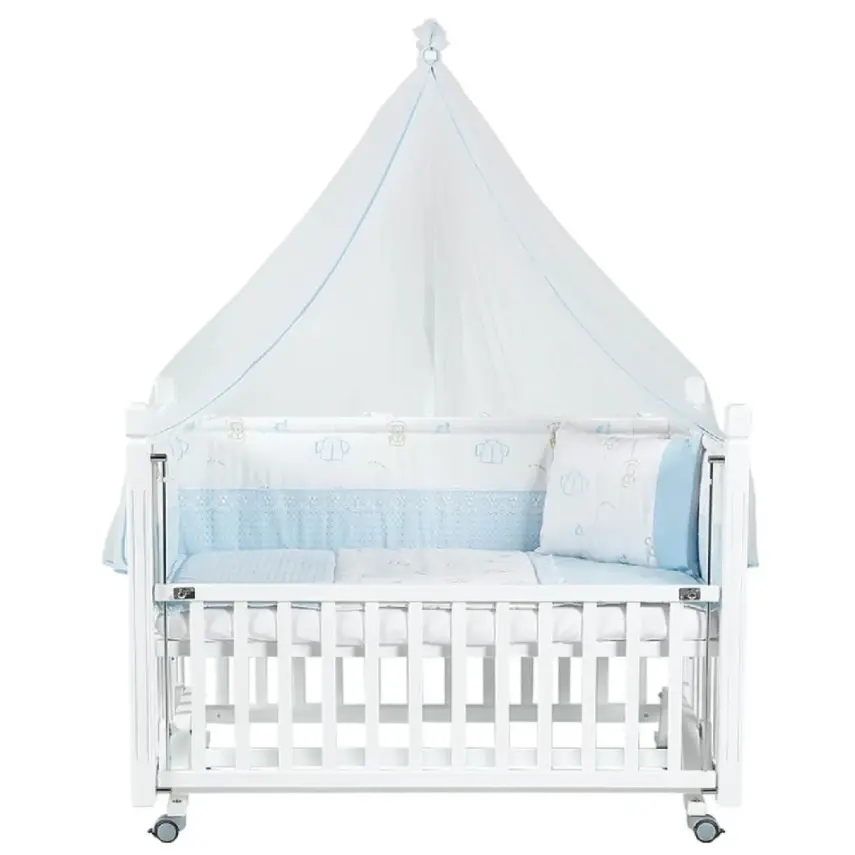 Tahterevalli Cuppa Beşik 60x120 cm Beyaz ve Mavi Uyku Seti - 4