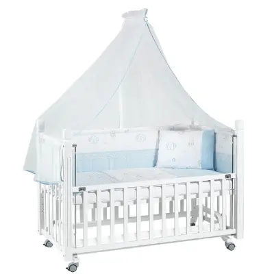 Tahterevalli Cuppa Beşik 60x120 cm Beyaz ve Mavi Uyku Seti