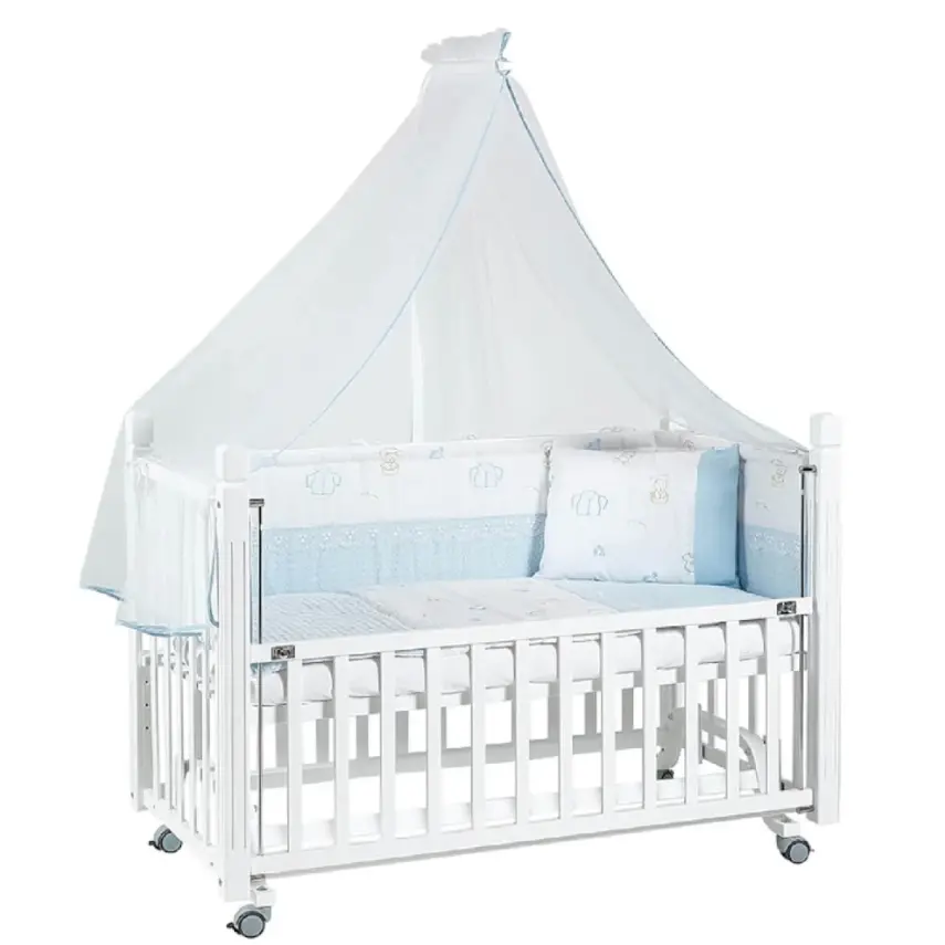 Tahterevalli Cuppa Beşik 60x120 cm Beyaz ve Mavi Uyku Seti - 1