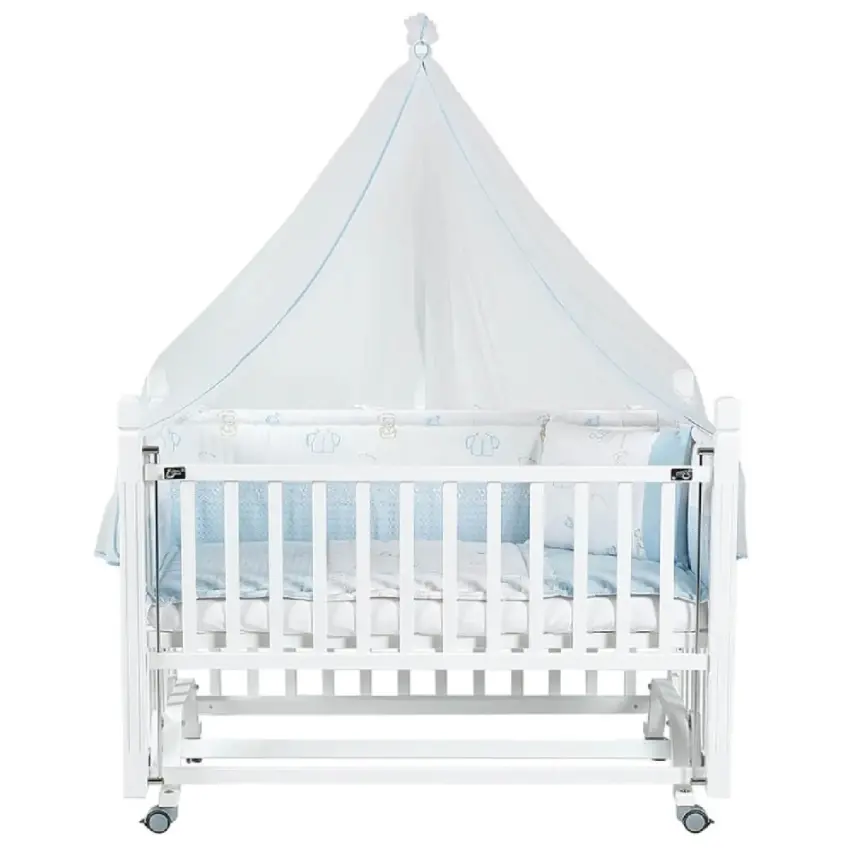 Tahterevalli Cuppa Beşik 60x120 cm Beyaz ve Mavi Uyku Seti - 5