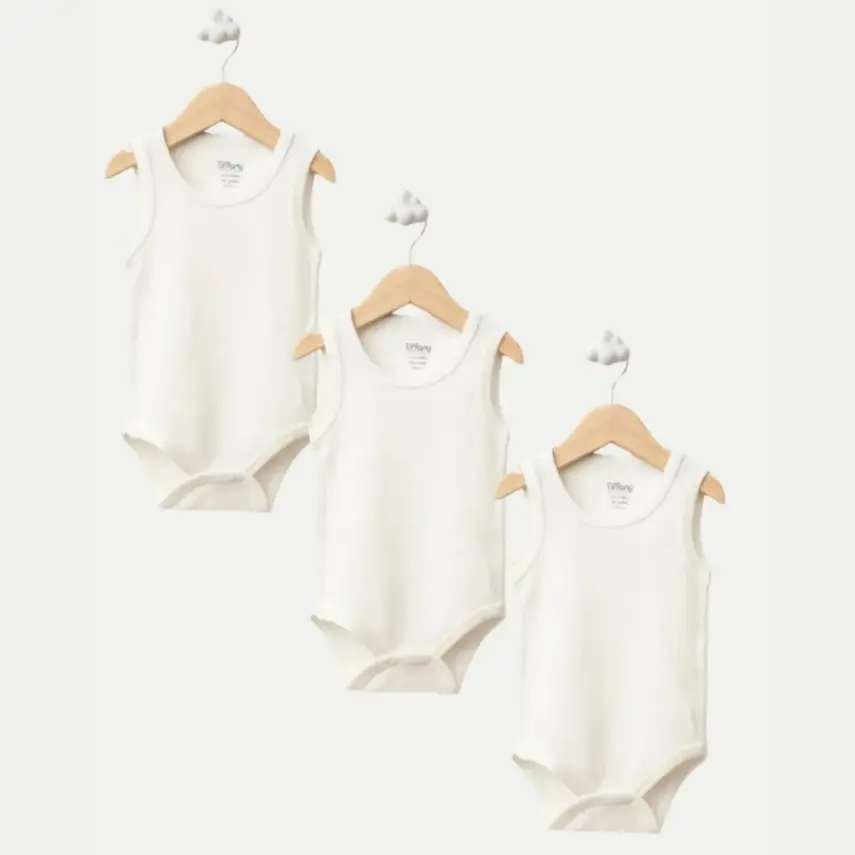 Tiffany Atlet Body %100 Pamuklu Çıtçıtlı Basic 3'lü Set Body Zıbın Ekru Unisex Bebek - 1