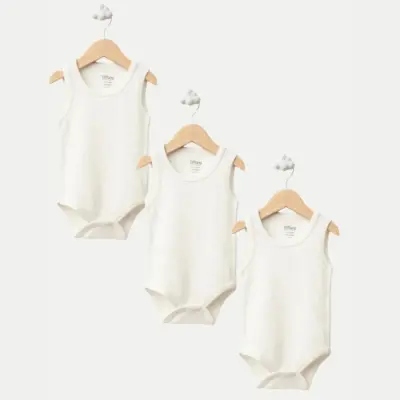Tiffany Atlet Body %100 Pamuklu Çıtçıtlı Basic 3'lü Set Body Zıbın Ekru Unisex Bebek 