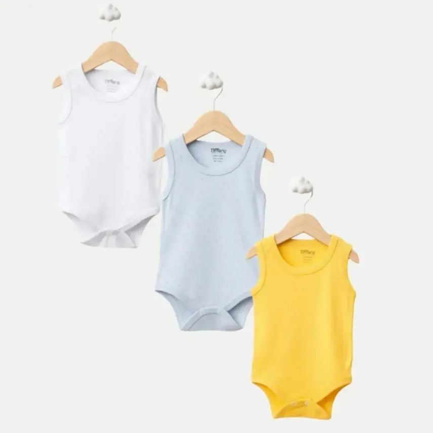 Tiffany Atlet Body %100 Pamuklu Çıtçıtlı Basic 3'lü Set Body Zıbın Karışık Renk Erkek Bebek - 1