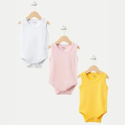 Tiffany Atlet Body %100 Pamuklu Çıtçıtlı Basic 3'lü Set Body Zıbın Karışık Renk Kız Bebek 