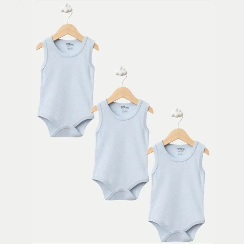 Tiffany Atlet Body %100 Pamuklu Çıtçıtlı Basic 3'lü Set Body Zıbın Mavi Erkek Bebek - 1