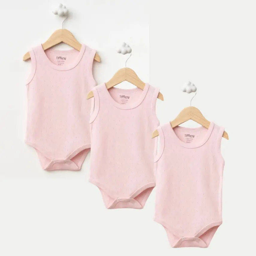 Tiffany Atlet Body %100 Pamuklu Çıtçıtlı Basic 3'lü Set Body Zıbın Pembe Kız Bebek - 1
