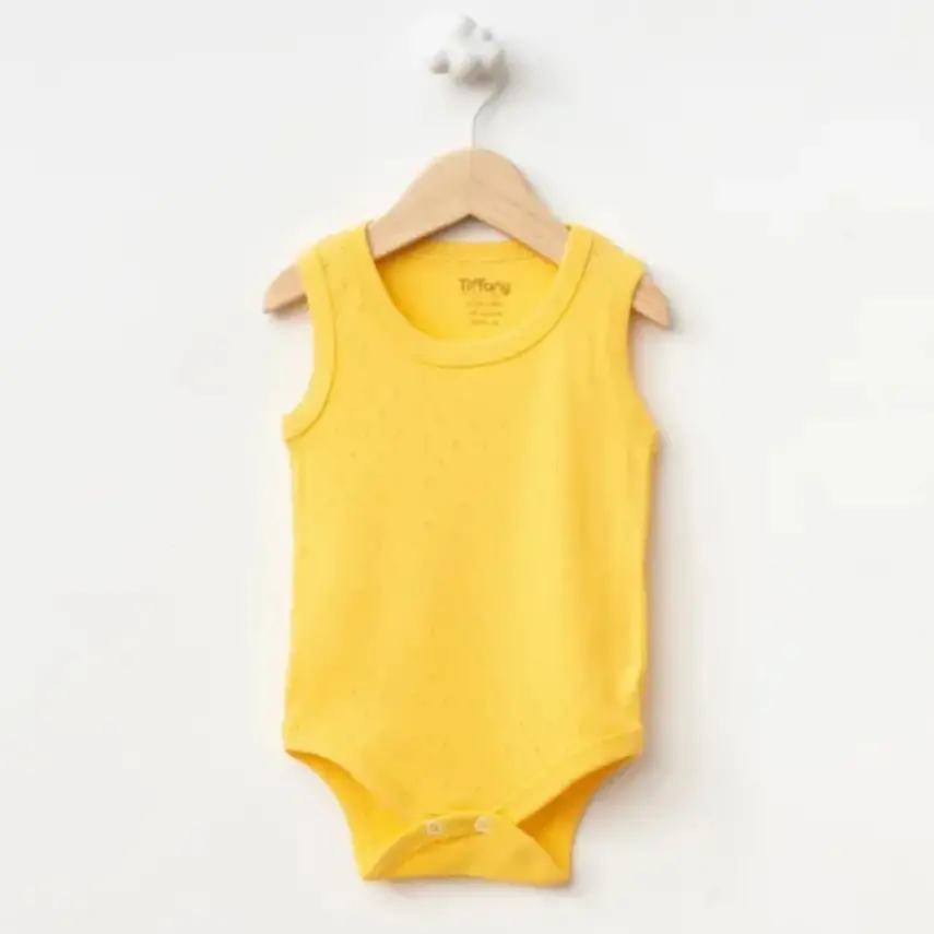 Tiffany Atlet Body %100 Pamuklu Çıtçıtlı Basic 3'lü Set Body Zıbın Sarı Unisex Bebek - 4