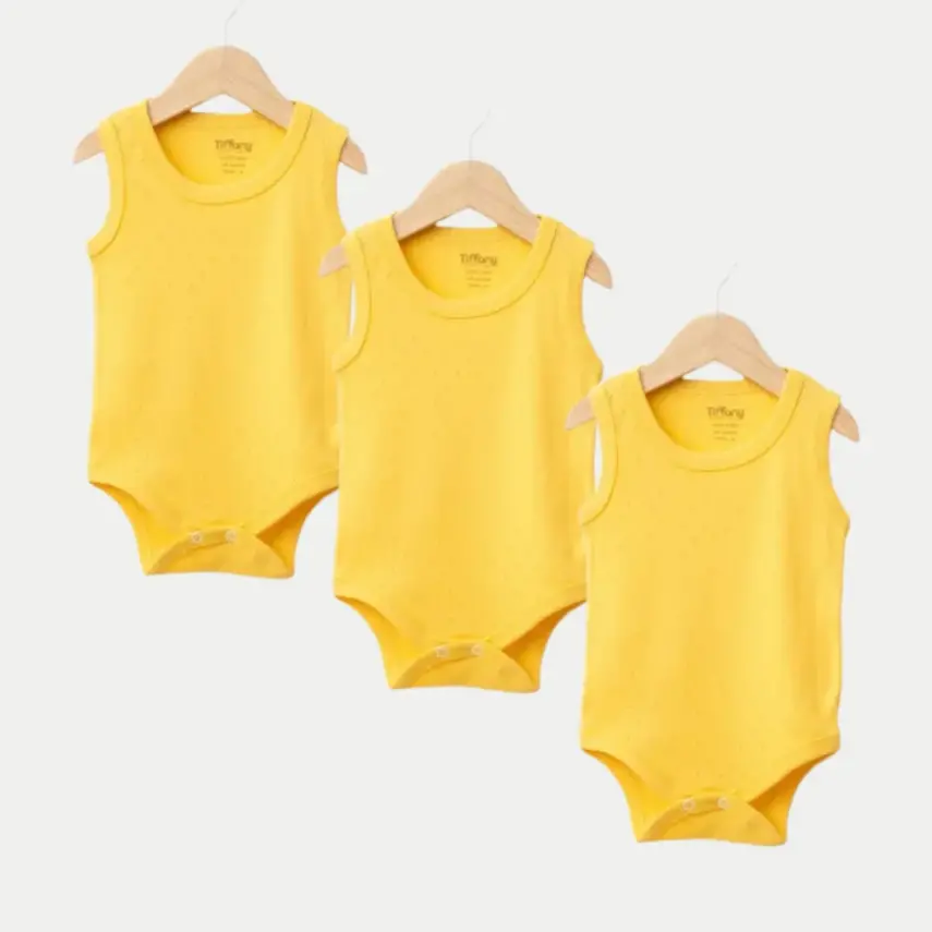 Tiffany Atlet Body %100 Pamuklu Çıtçıtlı Basic 3'lü Set Body Zıbın Sarı Unisex Bebek - 1