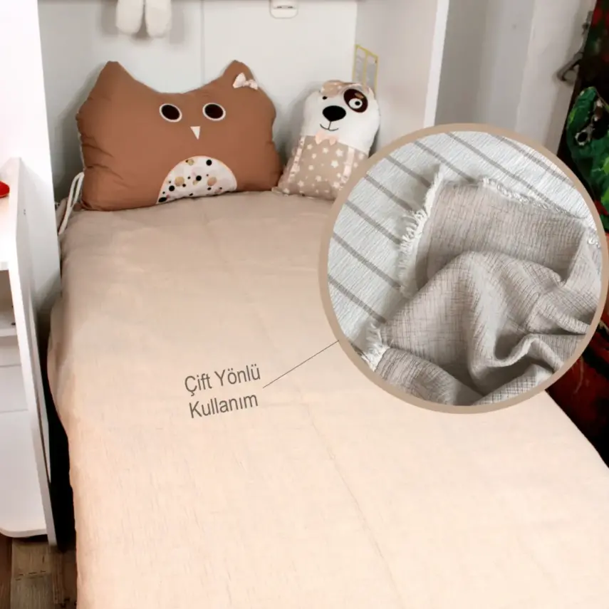 Tiffany Çift Taraflı Müslin Yatak Örtüsü Ve Battaniye 160*195 Kahverengi - 3