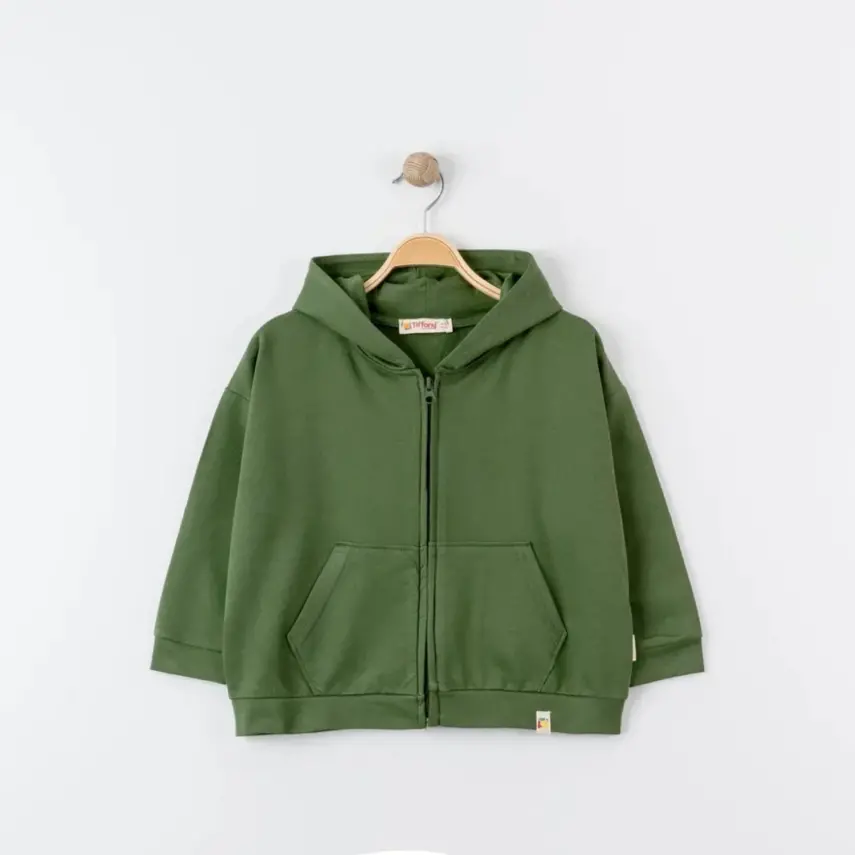 Tiffany Erkek Sweatshirt Kapüşonlu Fermuarlı Oversize Theme Haki - 3