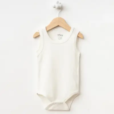 Tiffany Unisex Pamuklu Atlet Body Bisiklet Yaka Jakarlı Basic Tema Ekru