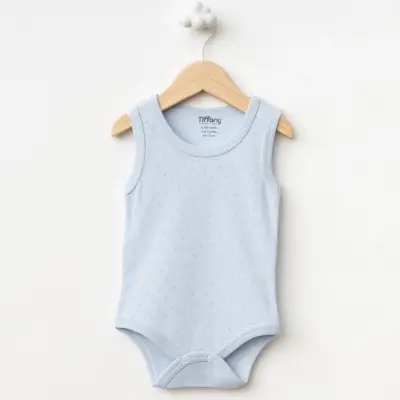 Tiffany Unisex Pamuklu Atlet Body Bisiklet Yaka Jakarlı Basic Tema Mavi - 9