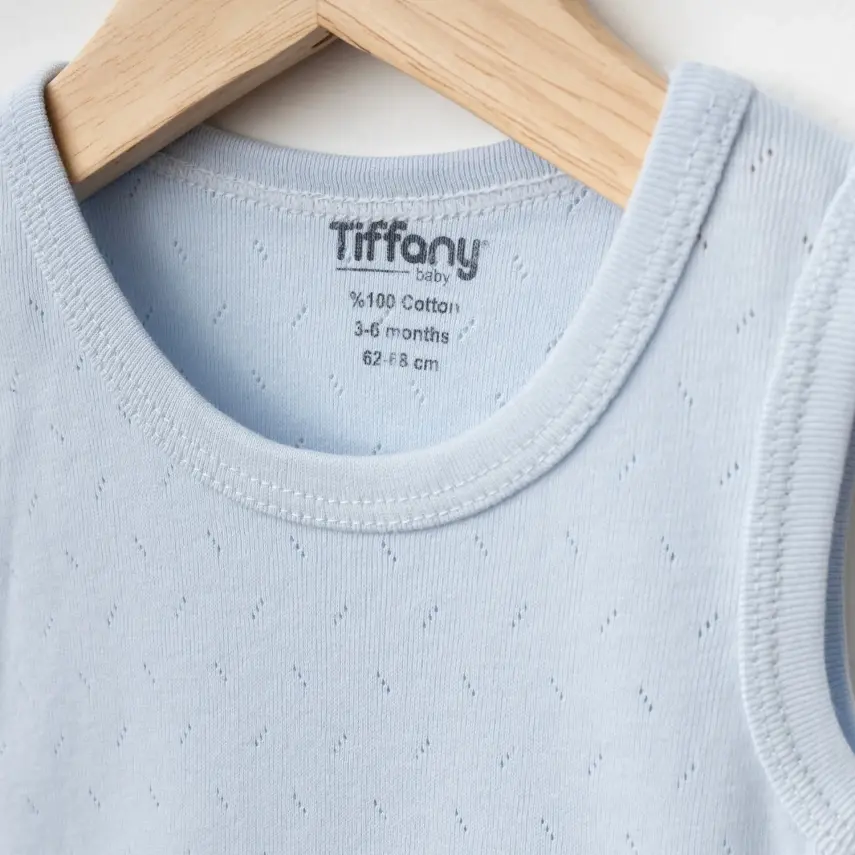 Tiffany Unisex Pamuklu Atlet Body Bisiklet Yaka Jakarlı Basic Tema Mavi - 2