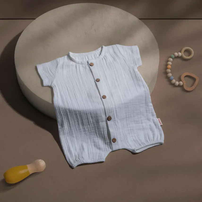 Tiffany Unisex Tulum Kısa Kol Çift Kat Müslin Ekru - 1