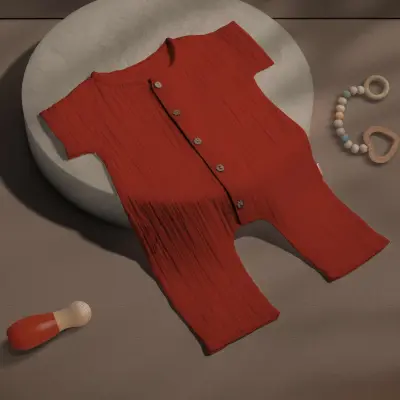 Tiffany Unisex Tulum Kısa Kol Çift Kat Müslin Kiremit 