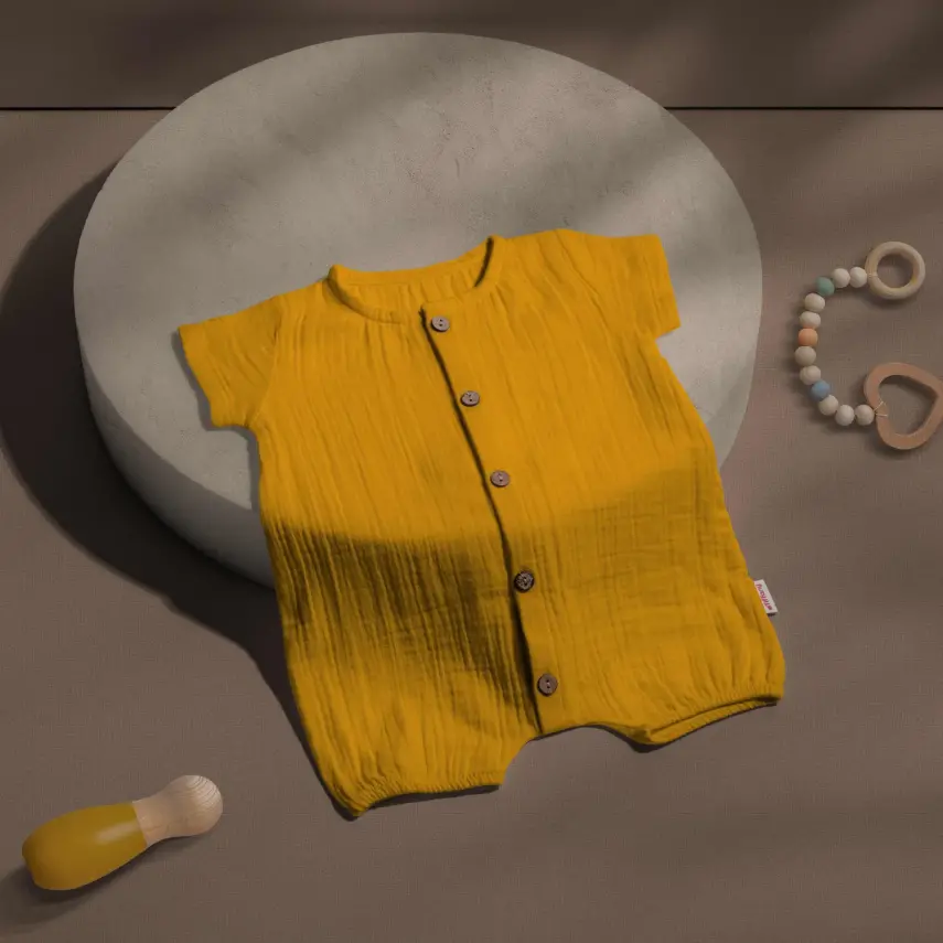 Tiffany Unisex Tulum Kısa Kol Çift Kat Müslin Safran - 2