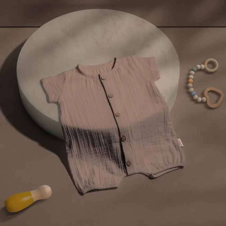 Tiffany Unisex Tulum Kısa Kol Çift Kat Müslin Sütlü Kahve - 1