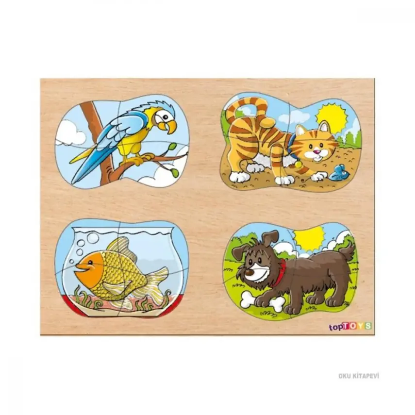 Toptoys 4 in 1 Evcil Hayvanlar Ahşap Puzzle  22,6x29,5 Cm - 1
