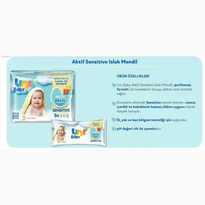 Uni Baby Aktif Sensitive Islak Havlu 3x52li - 12