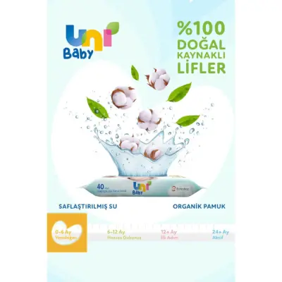 Uni Baby Yenidoğan Islak Pamuk Mendil 12x40lı Avantaj Paket 0-6 Ay - 6