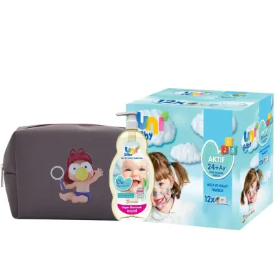 Unibaby Çantalı Set (Antrasit) Uni Baby Islak Mendil + Uni Baby Bebek Şampuanı+ Çanta Hediyeli