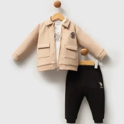 U.S. Polo Erkek Bebek 3lü Takım Bej