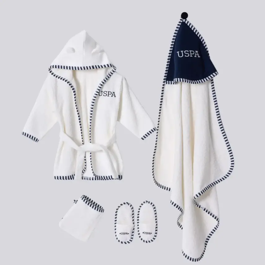 U.S. Polo Erkek Bebek Bornoz Takımı 4lü Ekru - 1