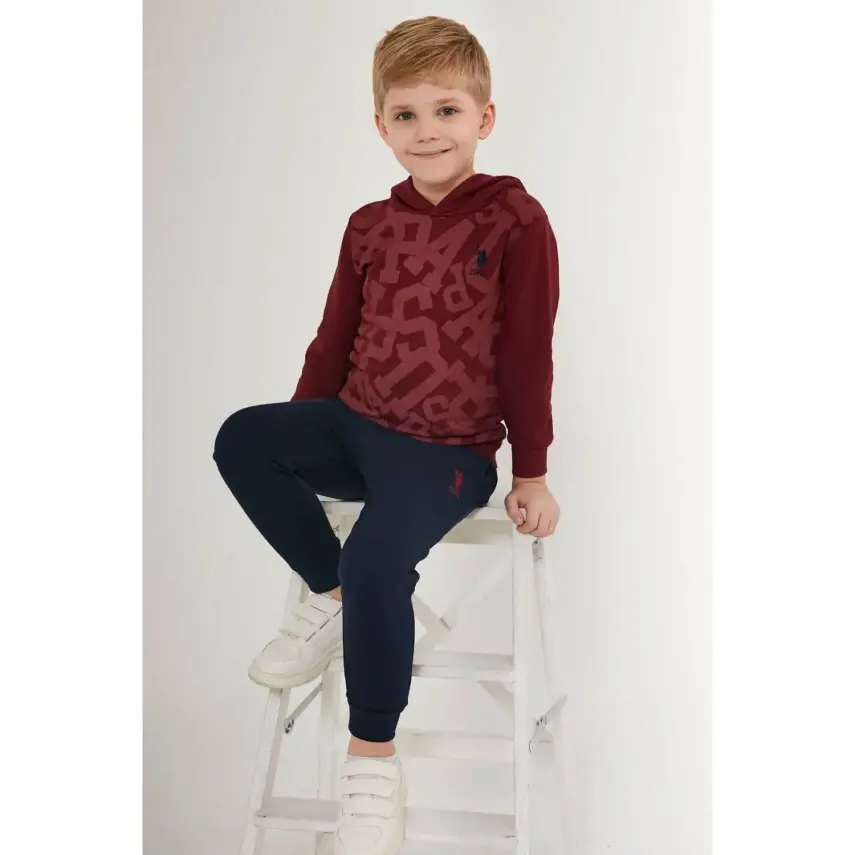 U.S. Polo Erkek Eşofman Takımı Koyu Kızıl Kahve - 6