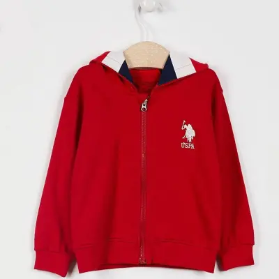 U.S. Polo Erkek Hırka Kapşonlu Kırmızı